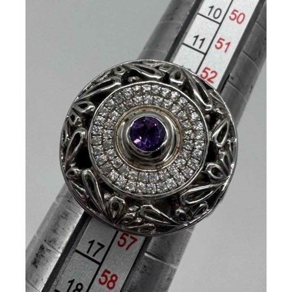 Devata Sterling Silver 18K Gold Amethyst White Topaz Bali Filigree Ring Size 7